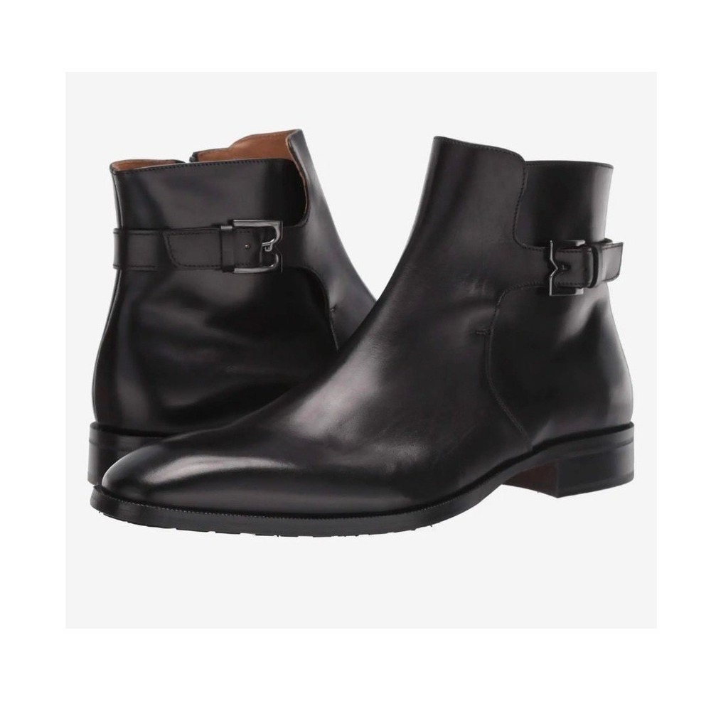 Bruno Magli Leather Ankle Boots Black Buckle Italy Size 8.5